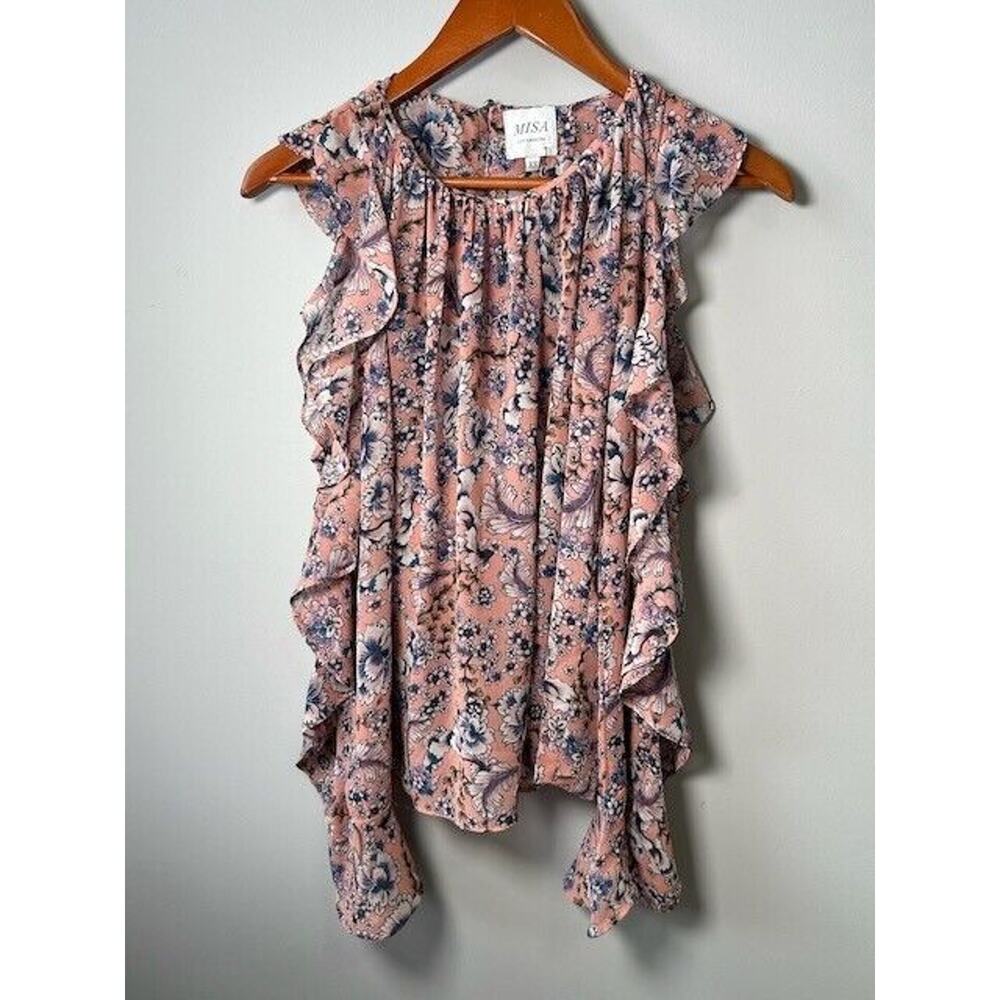 Misa Blouse Long Sleeves Cold Shoulder Sleeve Ruffle Floral Print Pink Size XS